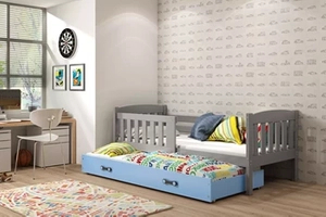 Lit ado gigogne Jacquot 80X190 avec matelas et tiroir, gris/bleu