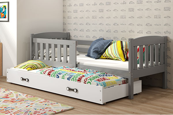 Lit ado gigogne Jacquot 80X190 avec matelas et tiroir, gris/blanc