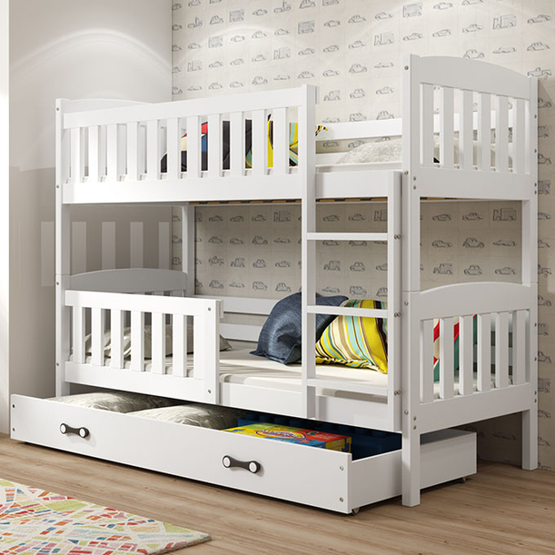 Lit ado superposé Jacquot 90X190 avec matelas et tiroir, blanc