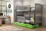 Lit ado superposé Jacquot 90X190 avec matelas et tiroir, gris/vert