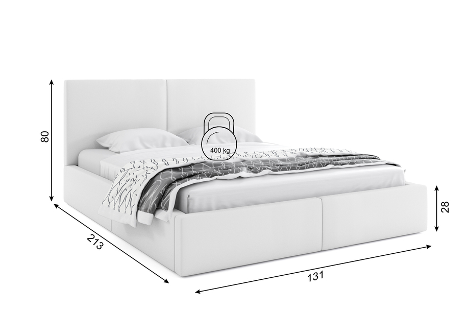 Lit double rembourré Le Hilton 120X200, blanc