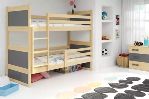 Lit ado superposé Rico 90X190 avec matelas, pin/gris