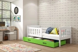 Lit enfant simple Jacquot 80X160 avec tiroir, blanc/vert