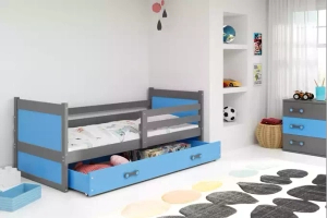 Lit ado simple Rico 90X190 avec tiroir, gris/bleu