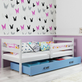 Lit ado simple Éric 90X190 avec matelas et tiroir, blanc/bleu