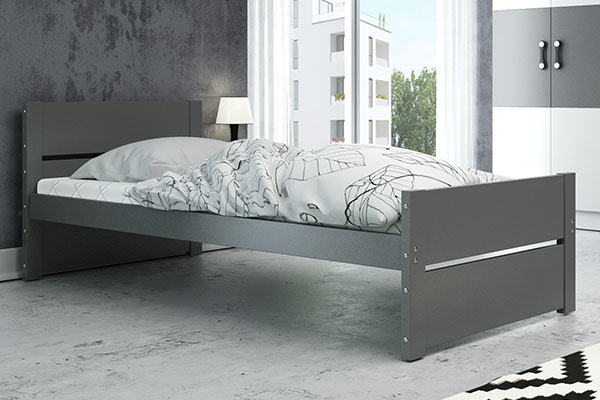 Lit ado simple Bart 90X200 avec matelas, gris