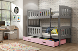 LIT ADOLESCENT SUPERPOSÉ 3 PLACES KUBUS LE CADRE EN GRIS LE TIROIR EN ROSE SANS MATELAS 90 X 200