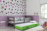 Lit ado gigogne Éric 90X200 avec tiroir, gris/vert