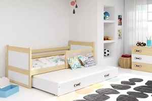 Lit ado gigogne Rico 90X200 avec matelas et tiroir, pin/blanc