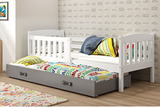 Lit ado gigogne Jacquot 80X190 avec matelas et tiroir, blanc/gris