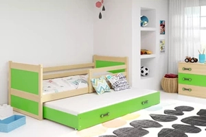 Lit ado gigogne Rico 80X190 avec matelas et tiroir, pin/vert