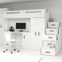 Lit ado simple Max 4 80X200 mezzanine avec bureau, blanc