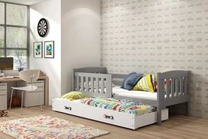Lit ado gigogne Jacquot 80X190 avec matelas et tiroir, gris/blanc
