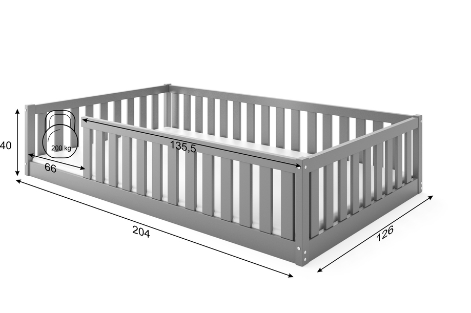 Lit enfant simple Bella Sima 120x200, gris