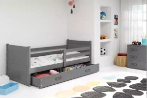 Lit ado simple Rico 90X190 avec matelas et tiroir, gris