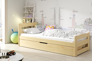 Lit ado simple Erni 90X200 avec matelas et coffre, pin