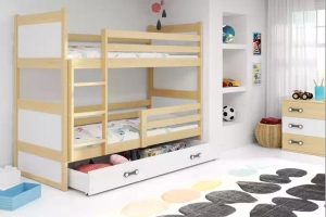 Lit ado superposé Rico 90X190 avec matelas et tiroir, pin/blanc