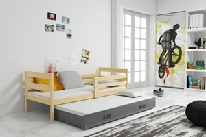 Lit ado gigogne Éric 80X190 avec matelas et tiroir, pin/gris