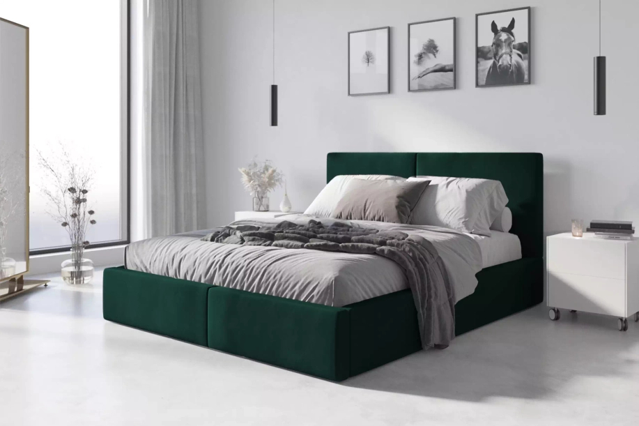 Lit double rembourré Le Hilton 140X200 avec coffre, vert