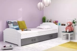 Lit ado simple Lili 90X200 avec tiroir, blanc/gris
