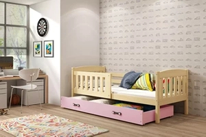 Lit ado simple Jacquot 80X190 avec tiroir, pin/rose