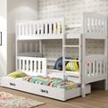 Lit ado superposé 3 places Jacquot 90X190 avec matelas et tiroir, blanc