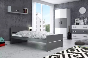 Lit ado simple Bart 90X200 avec matelas, gris