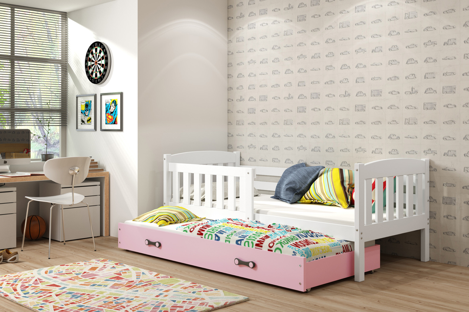 LIT ADOLESCENT GIGOGNE KUBUS LE CADRE EN BLANC LE TIROIR EN ROSE SANS MATELAS 90 X 200