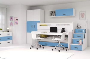 Lit ado superposé 3 places Max 1 80X200 avec matelas et bureau, bleu