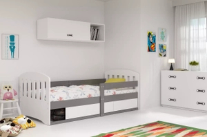 Lit enfant simple Classique 80X160 avec rangement, gris