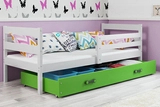 Lit ado simple Éric 90X190 avec matelas et tiroir, blanc/vert