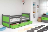 Lit ado simple Rico 90X200 avec tiroir, gris/vert