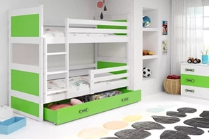 LIT ADOLESCENT SUPERPOSÉ RICO LE CADRE EN BLANC LES PANNEAUX VERTS LE TIROIR EN VERT SANS MATELAS 90 X 200