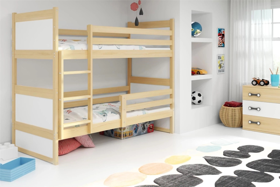 Lit ado superposé Rico 90X190 avec matelas, pin/blanc