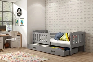 Lit ado simple Jacquot 80X190 avec matelas et tiroir, gris