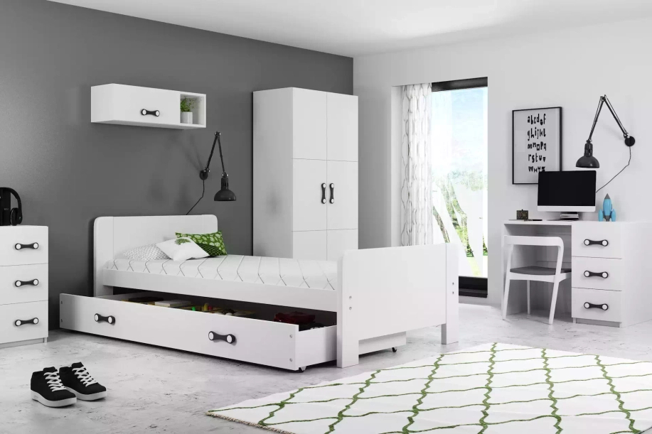 Lit ado simple Darek 80X200 avec tiroir, blanc