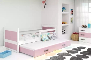 Lit ado gigogne Rico 90X190 avec matelas et tiroir, blanc/rose