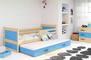 Lit ado gigogne Rico 80X190 avec matelas et tiroir, pin/bleu