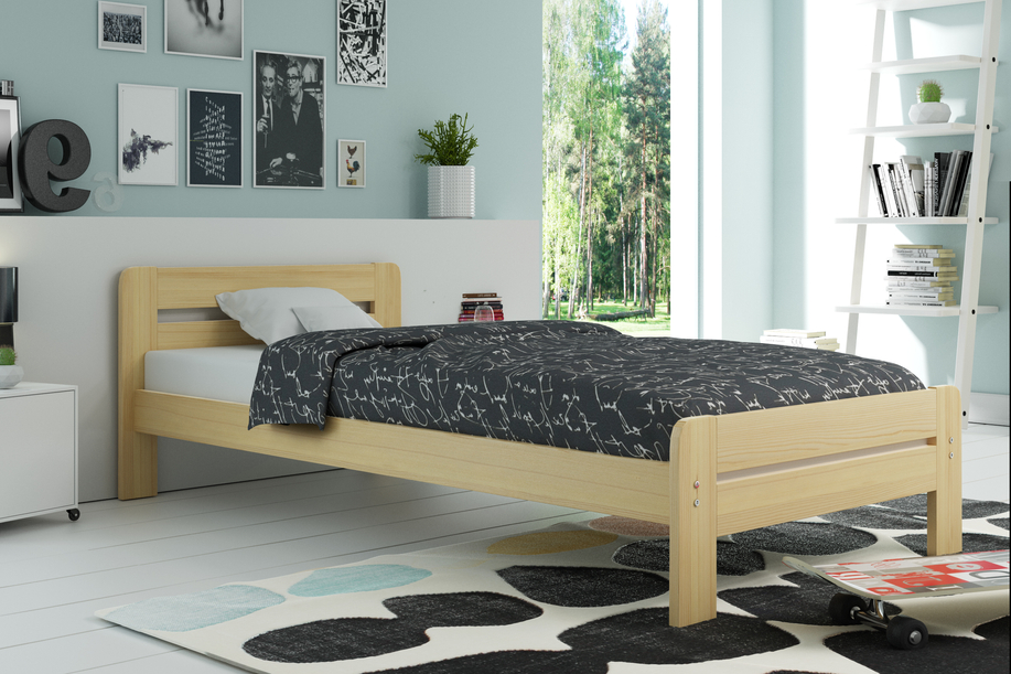 Lit double Dallas simple 90X200 avec matelas, pin