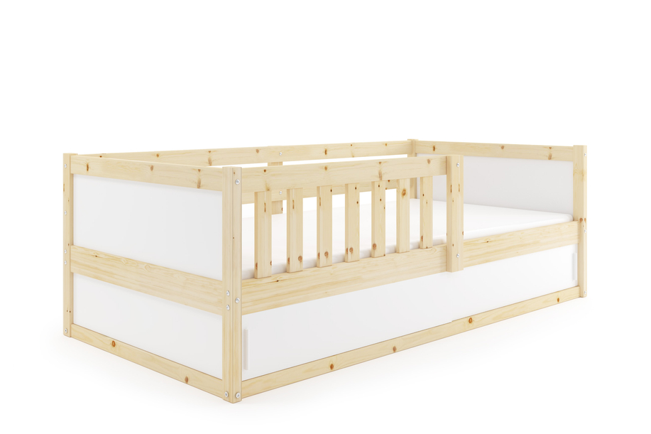 Lit simple enfant Smart 2 bois naturel avec matelas 80 x 160