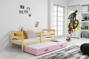 Lit ado gigogne Éric 80X190 avec tiroir, pin/rose
