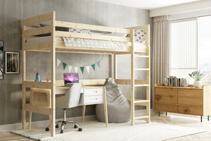 Lit mezzanine pour jeunes – bois naturel 90x200