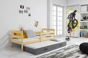 Lit ado gigogne Éric 80X190 avec tiroir, pin/gris