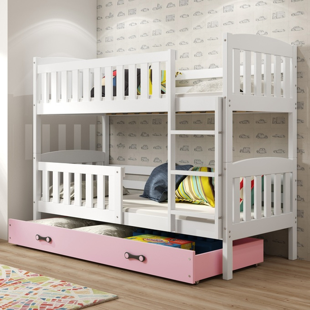 LIT ADOLESCENT SUPERPOSÉ KUBUS LE CADRE EN BLANC LE TIROIR EN ROSE SANS MATELAS 90 X 200