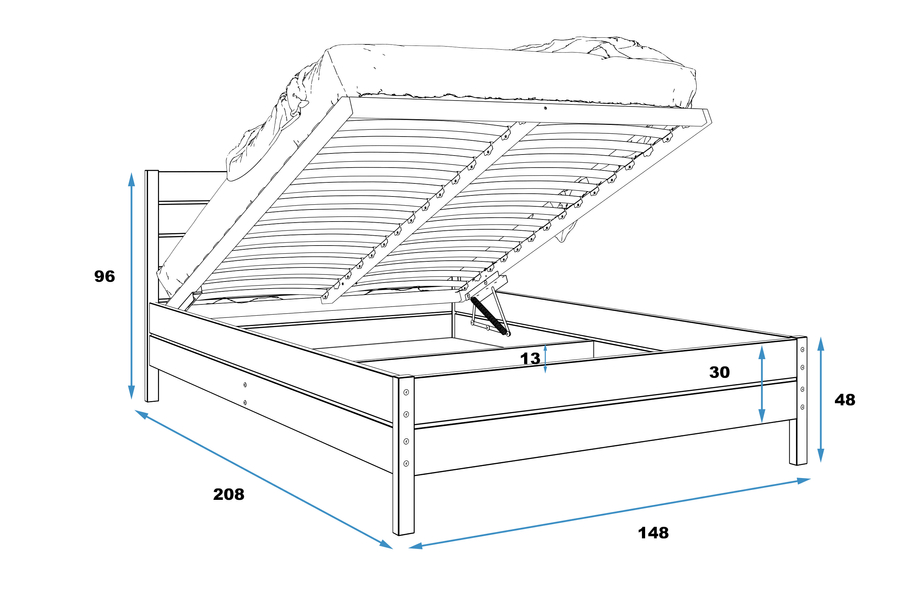 Lit en bois 140x200 - Continental en pin avec sommier relevable