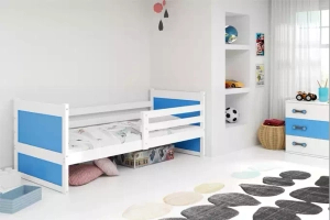 Lit ado simple Rico 90X190 avec matelas, blanc/bleu