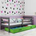 Lit ado simple Éric 90X190 avec matelas et tiroir, gris/vert