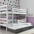 Lit ado superposé 3 places Éric 90X200 avec matelas et tiroir, blanc/gris