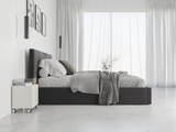 Lit double rembourré Le Hilton 140X200 avec matelas et coffre, graphite