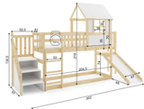 Lit mezzanine cabane avec toboggan, toit et escaliers – mezzanine en bois naturel 90x200